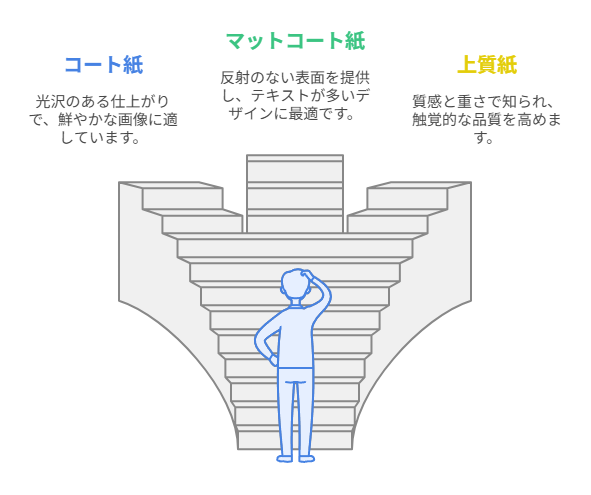 3つの紙の選び方を示した階段図